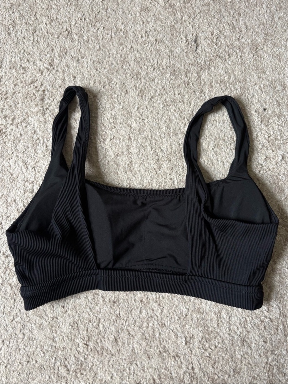 Aerie Ribbed Banded Wide Strap Scoop Bikini Top Swimsuit Black Size Large - Picture 3 of 4